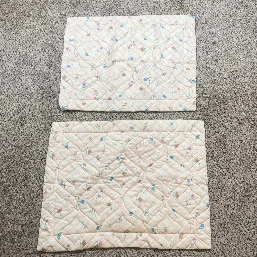 JCPenney Vintage Floral‎ Quilted Pillow Sham Set Beige Pink Cottagecore 80s 70s